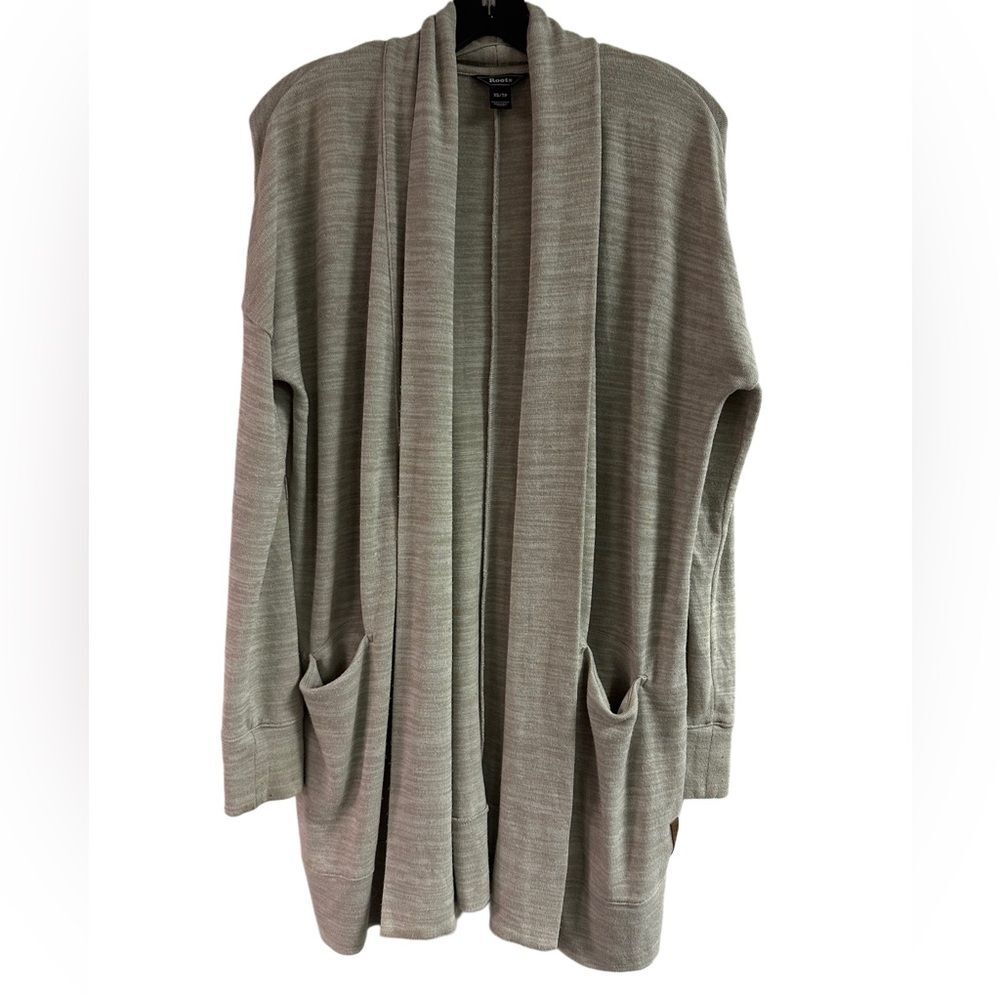 Roots Cozy Beige Long Open Front Cardigan with Pockets Size XS
